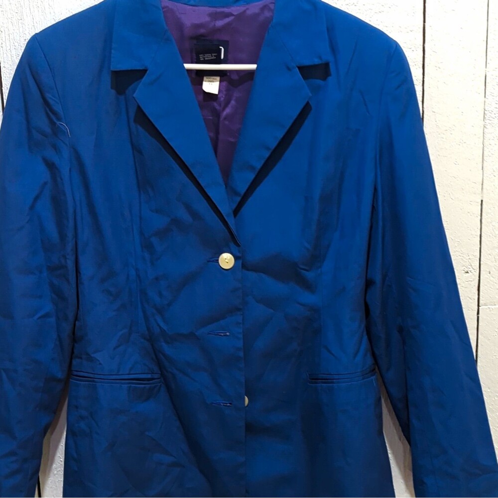 Gap Women’s Blue Solid Single-Button Lined Cotton Blazer Acetate Lining - 8